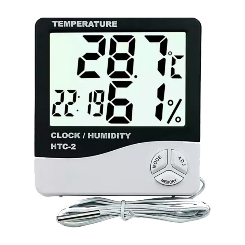 Termohigrometro HTC-2 Interiores y Exteriores Con Cable Reloj