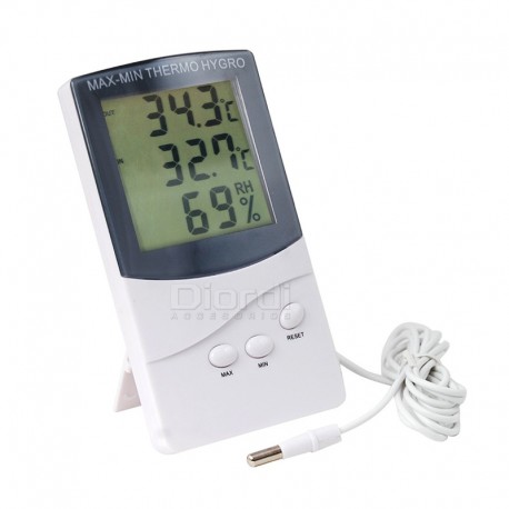 Higrómetro Termómetro LCD Digital Cable Con Reloj Y Alarma