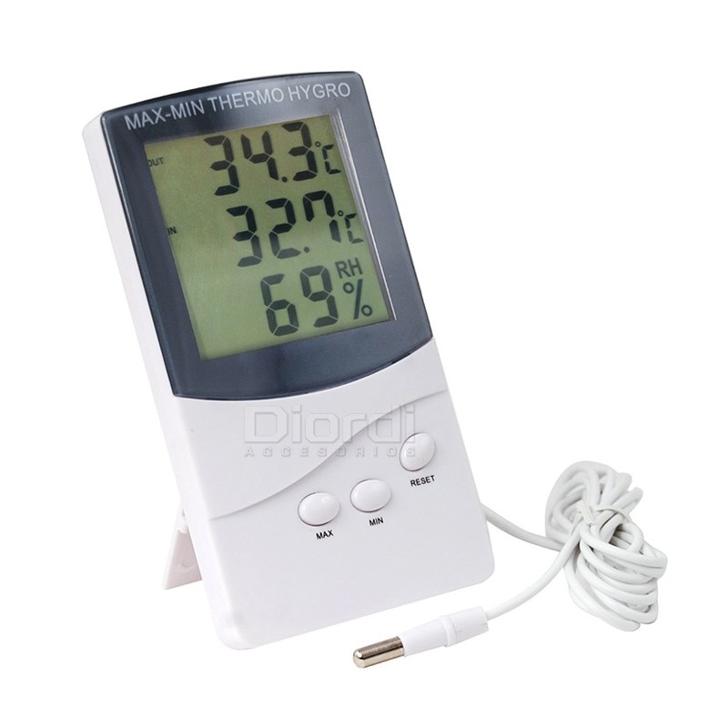 TOOGOO Higrometro termometro digital LCD Medidor de humedad y temperatura con cable con sensor externo blanco