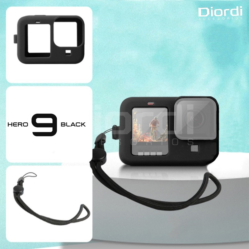 negro cordón CARCASA De Silicona Cubierta Para GoPro Hero 9 con Lente Tapa 